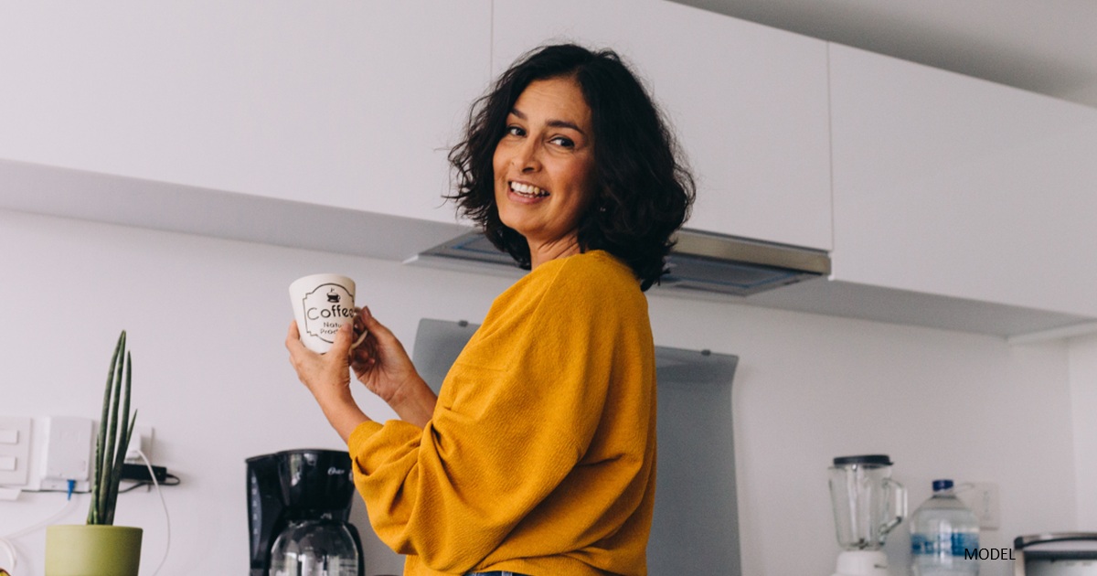 Middle aged woman eating healthfully