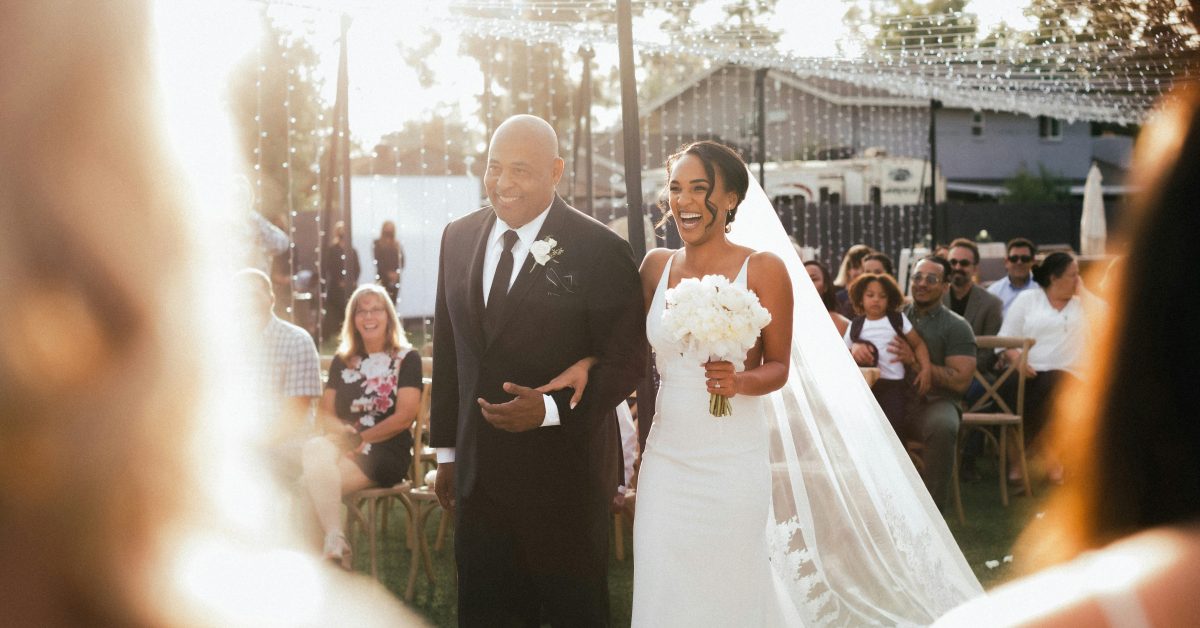 Bride walking down the aisle with father